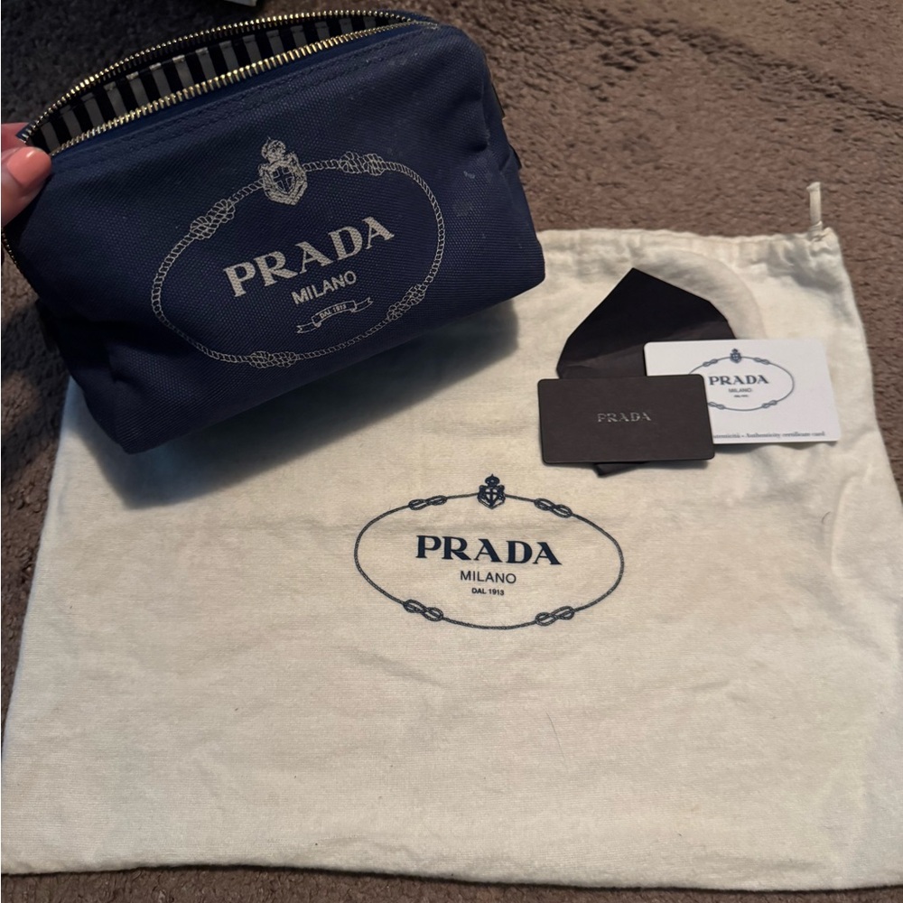 Prada Dark Blue Canvas Pouch